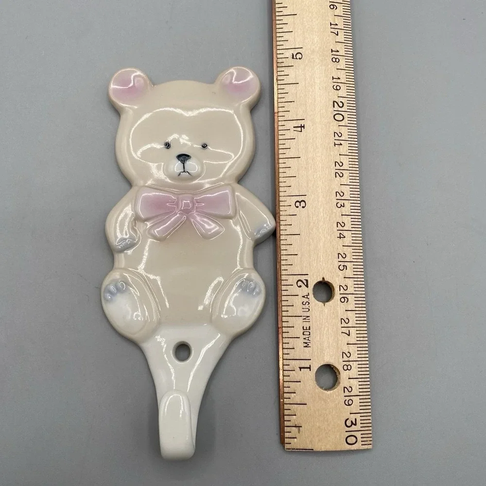 Vtg 80s Lillian Vernon Teddy Bear Switch Plate Cover and Hook Nursery Decor